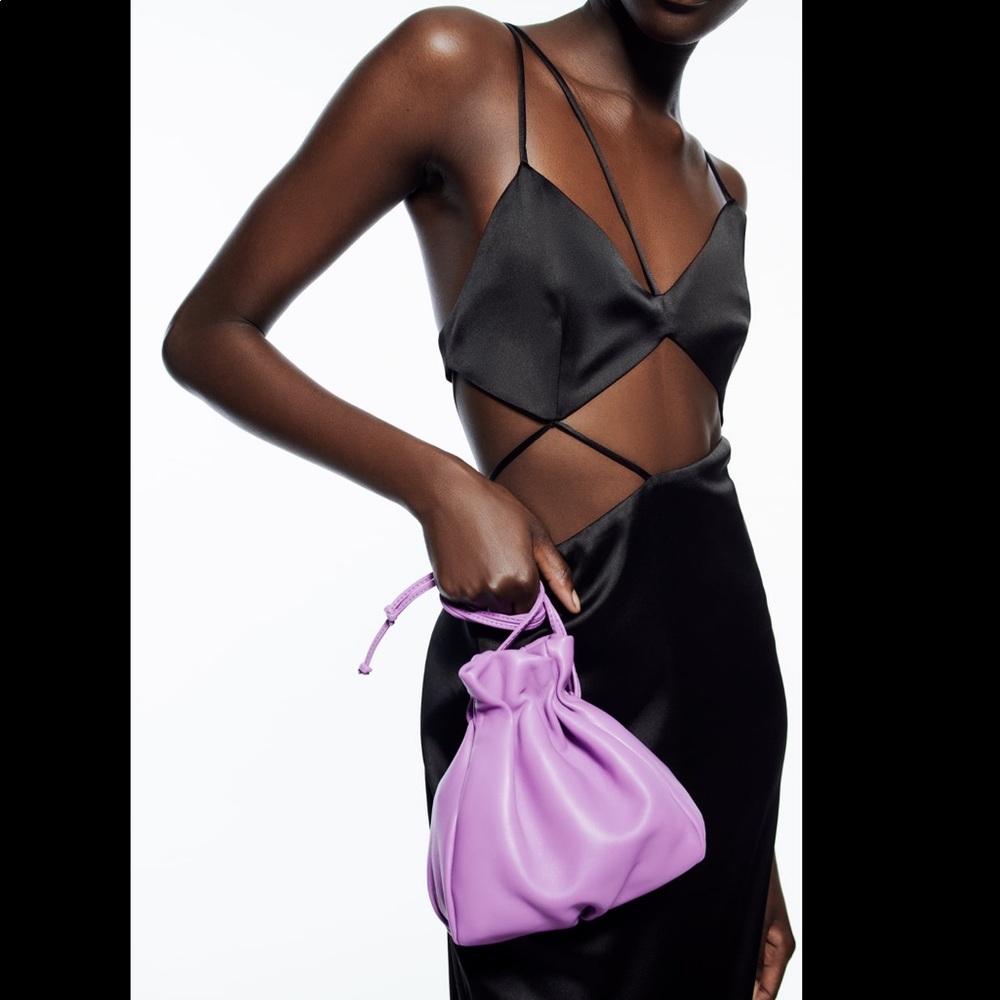 Zara leather lilac bucket crossbody bag